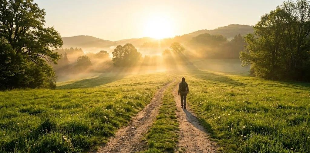 Person walking along a peaceful path after practicing emotional awareness